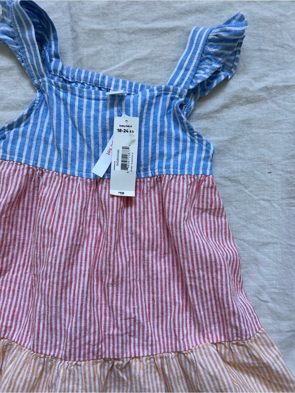 Striped Tiered Sundress in Blue, Red & Tan - Picture 3 of 3